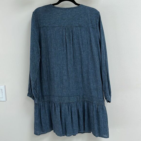 Rails Lydia Linen & Rayon Salem Stripe Blue Long Sleeve Dress M - Picture 6 of 9